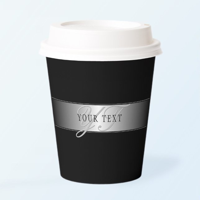 Elegant Editable Monogram Script Writing | Black Paper Cups (Creator Uploaded)