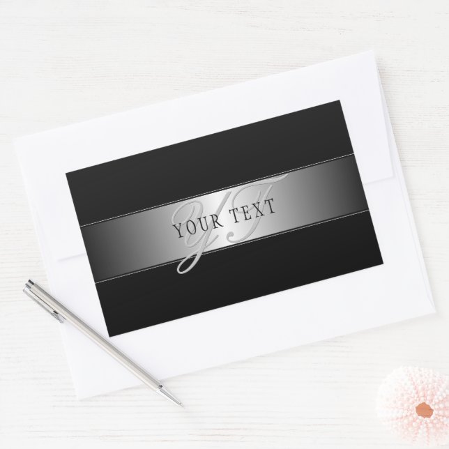 Elegant Editable Monogram Script Writing | Black Rectangular Sticker (Envelope)