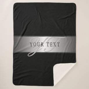 Elegant Editable Monogram Script Writing   Black Sherpa Blanket