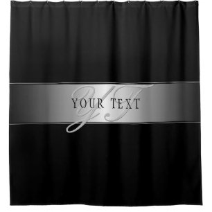 Elegant Editable Monogram Script Writing   Black Shower Curtain