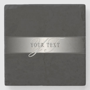 Elegant Editable Monogram Script Writing   Black Stone Coaster