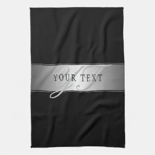 Elegant Editable Monogram Script Writing   Black Tea Towel