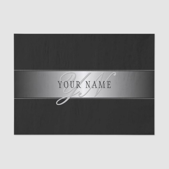 Elegant Editable Monogram Script Writing | Black Tissue Paper (Front)