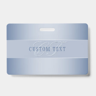 Elegant Editable Monogram Script Writing Blue ID Badge