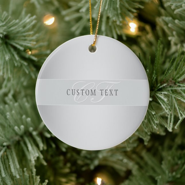 Elegant Editable Monogram Script Writing | Grey Ceramic Ornament (Tree)