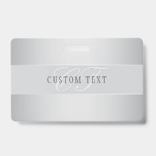 Elegant Editable Monogram Script Writing Grey ID Badge