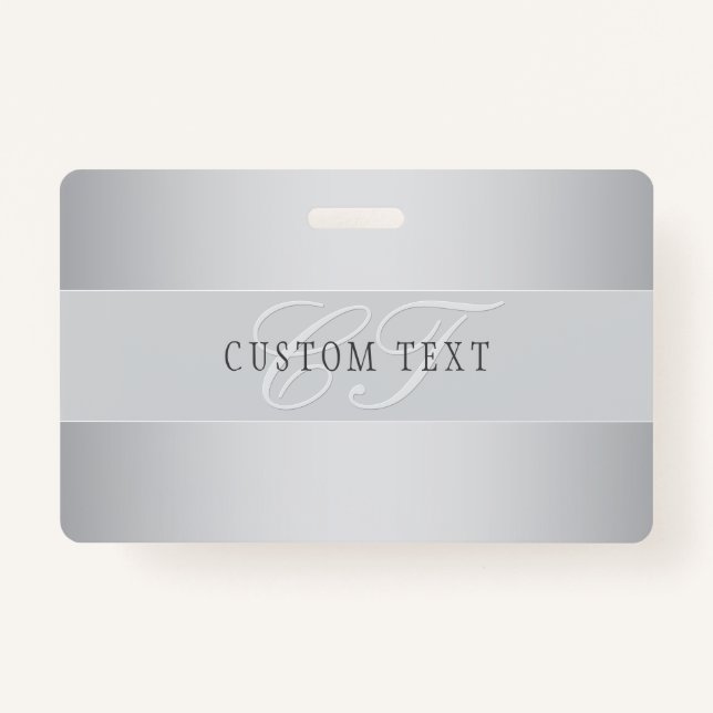 Elegant Editable Monogram Script Writing | Grey ID Badge (Front)