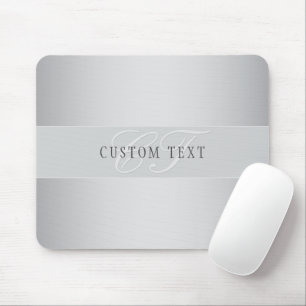 Elegant Editable Monogram Script Writing Grey Mouse Pad