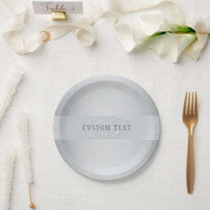 Elegant Editable Monogram Script Writing Grey Paper Plate