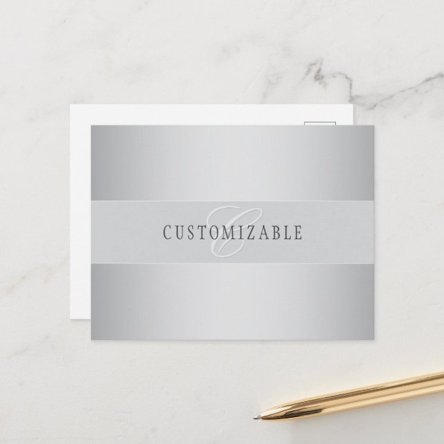 Elegant Editable Monogram Script Writing | Grey Postcard (Front/Back In Situ)