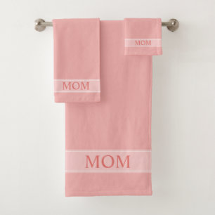Elegant Editable Mum Text on Pastel Plain Pink Bath Towel Set