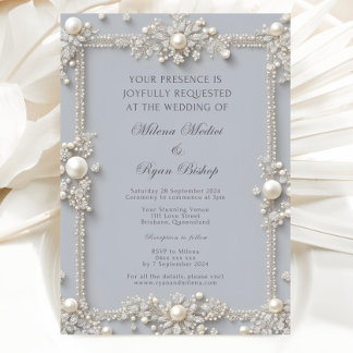 Elegant Editable Pastel Blue Diamonds and Pearls Invitation