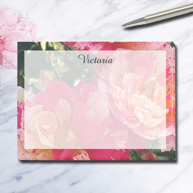 Elegant Editable Pink White Striped Roses Floral Post-it Notes (Creator Uploaded)