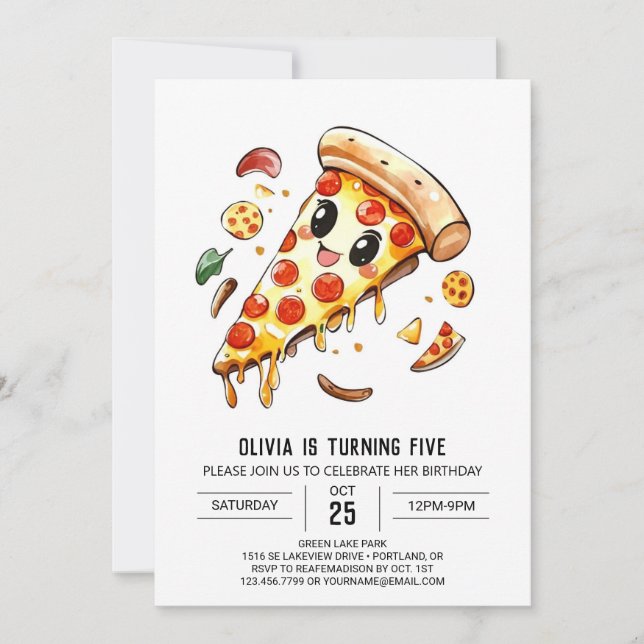  Elegant Editable Pizza Birthday Invitation (Front)