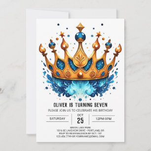 Elegant Editable Prince Crown Birthday Invitation