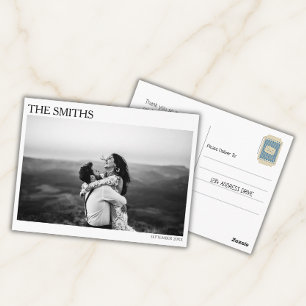 Elegant Editorial Wedding Photo Thank You Postcard