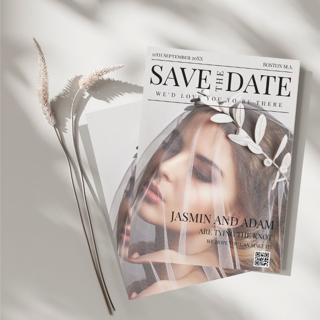 Elegant Editorial Wedding Save The Date (Unique Magazine Style Editorial Photo Wedding Save The Date)