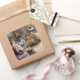 Elegant Edwardian Afternoon Tea Gathering  Square Sticker