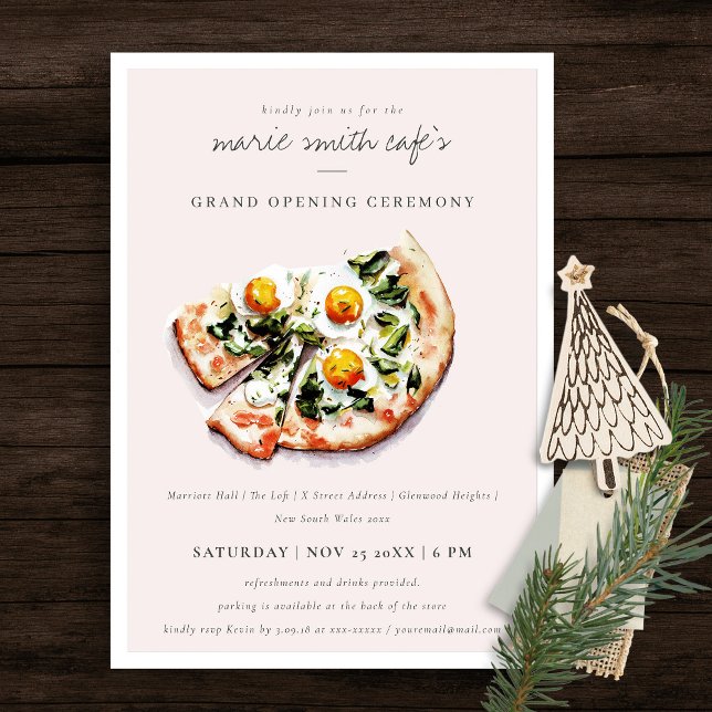 Elegant Egg Basil Pizza Café Grand Opening Invite (Creator Uploaded)