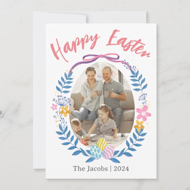  Elegant Eggs Happy Easter family one photo Holiday Card (Front)