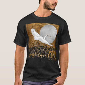 Elegant Egret, Silver Moon, and Golden Fields T-Shirt