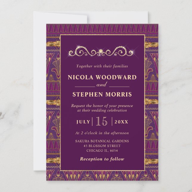 Elegant Egyptian Pattern Gold Wedding Invitation (Front)