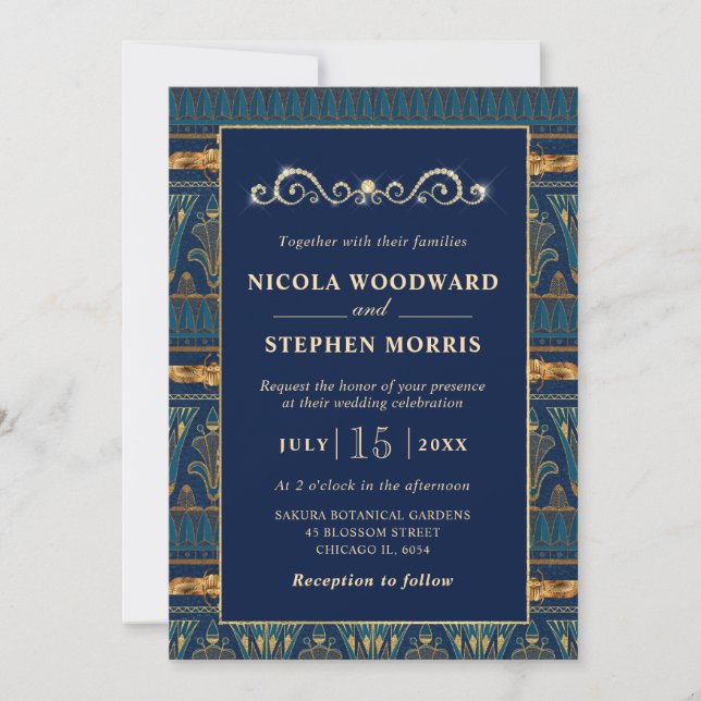 Elegant Egyptian Pattern Gold Wedding Invitation (Front)