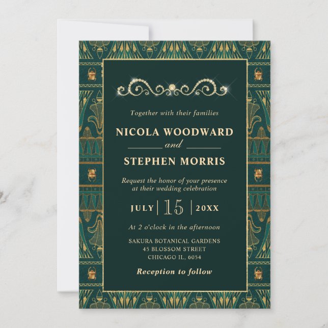 Elegant Egyptian Pattern Gold Wedding Invitation (Front)