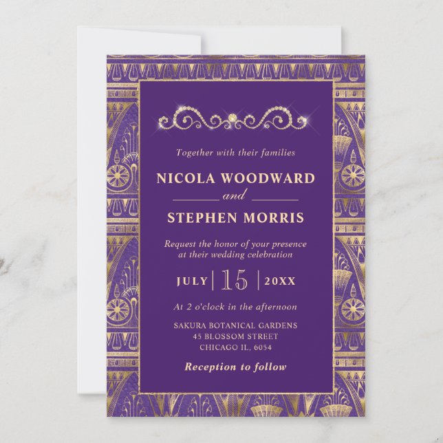 Elegant Egyptian Pattern Gold Wedding Invitation (Front)