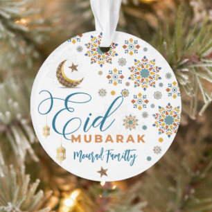 Elegant Eid Mubarak Calligraphy Moon Stars holiday Ornament