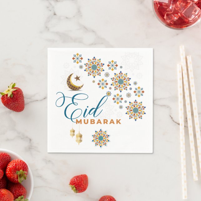 Elegant Eid Mubarak Calligraphy Moon Stars  Napkin (Insitu)