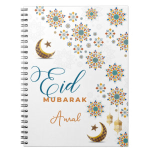 Elegant Eid Mubarak Calligraphy Moon Stars  Notebook
