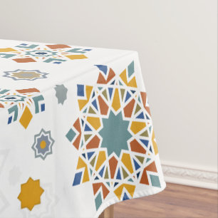 Elegant Eid Mubarak Calligraphy Moon Stars  Tablecloth