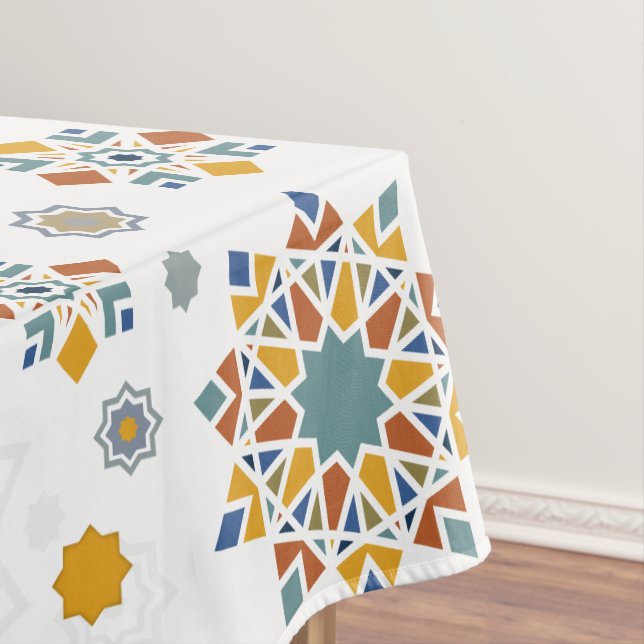 Elegant Eid Mubarak Calligraphy Moon Stars  Tablecloth (In Situ)