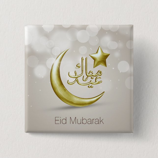 Elegant Eid Mubarak Gold Moon Star - Button (Front)