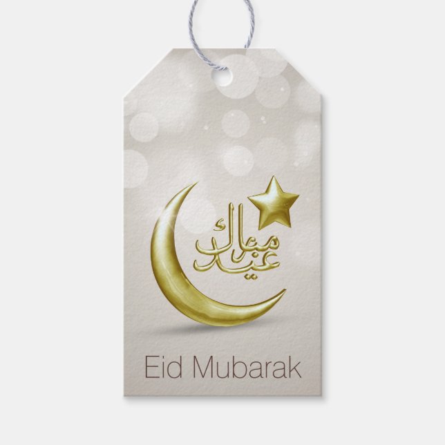 Elegant Eid Mubarak Gold Moon Star - Gift Tag (Front)