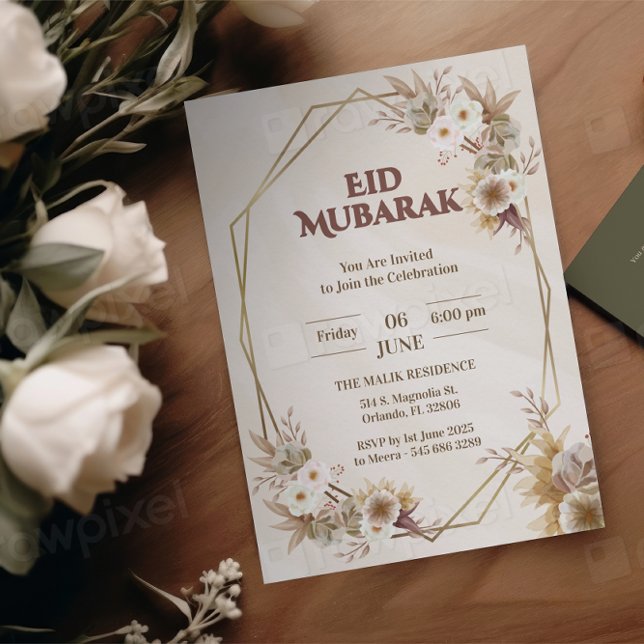 elegant eid mubarak invitation Floral Beige Muslim (Creator Uploaded)