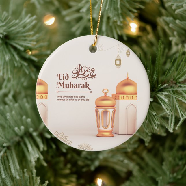 Elegant Eid Mubarak Mosque Lantern Art Ceramic Ornament (Tree)