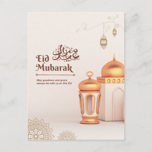 Elegant Eid Mubarak Mosque Lantern Art Holiday Postcard