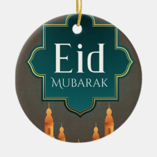 Elegant Eid Mubarak Mosque Skyline Art Ceramic Ornament