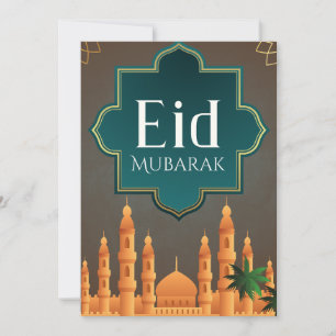 Elegant Eid Mubarak Mosque Skyline Art Holiday Card