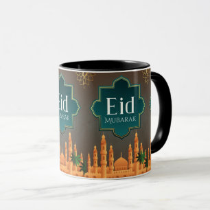 Elegant Eid Mubarak Mosque Skyline Art Mug