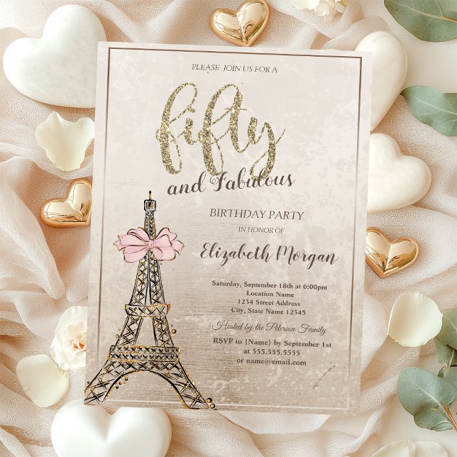 Elegant Eiffel Tower Bow 50th Birthday Invitation (Creator Uploaded)