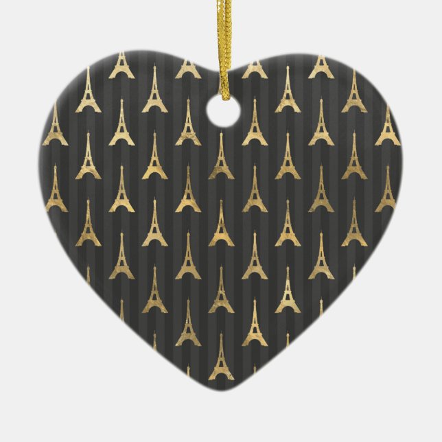 Elegant Eiffel Tower France Yellow Black Vertical Ceramic Ornament (Front)