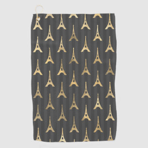 Elegant Eiffel Tower France Yellow Black Vertical Golf Towel