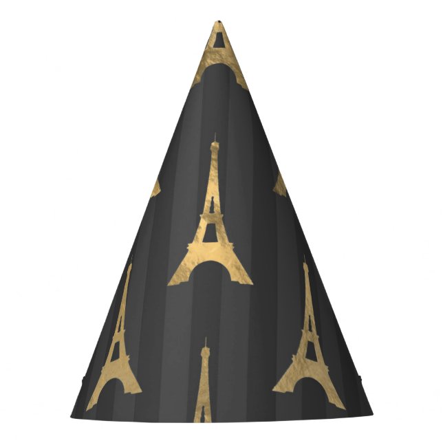 Elegant Eiffel Tower France Yellow Black Vertical Party Hat (Front)