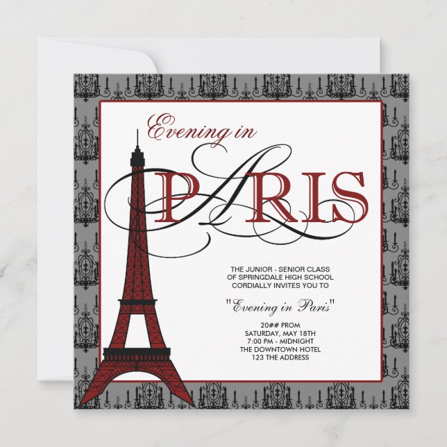 Elegant Eiffel Tower Paris Prom Invitation (Front)
