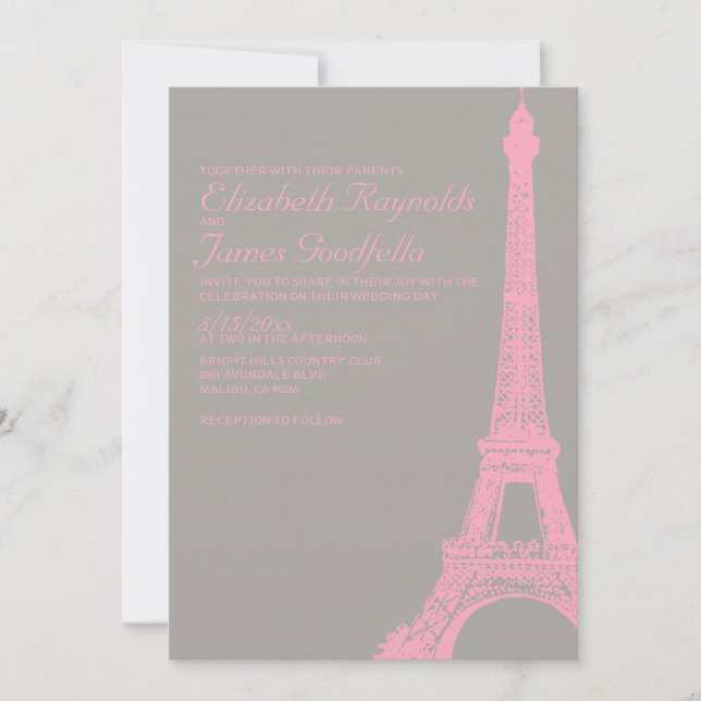 Elegant Eiffel Tower Wedding Invitations (Front)