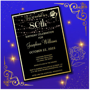 Elegant Eighty 80th Birthday Black REAL Gold