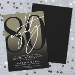 Elegant Eighty Gold 80th Birthday Party Invitation<br><div class="desc">Celebrate eighty years in style with this modern gold to black gradient 80th birthday party invitation. The design features a large black "80" across most of the card, with a handwritten script-style white "Eighty" layered over it for a bold, contemporary look. The party details sit neatly at the bottom in...</div>
